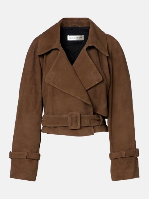 NOUR HAMMOUR Hatti belted cropped suede trench coat