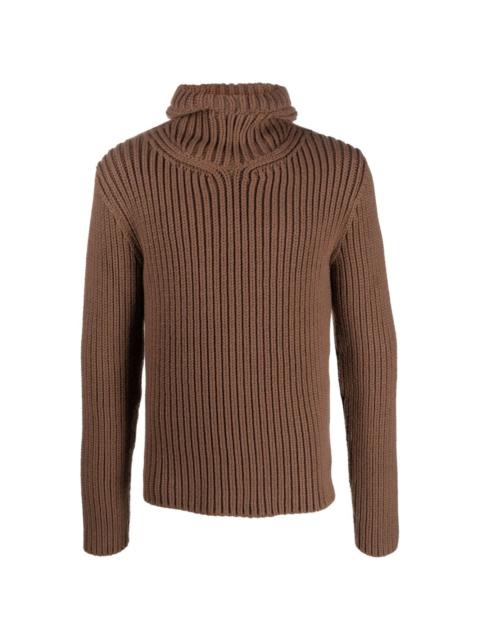ribbed-knit hooded jumper