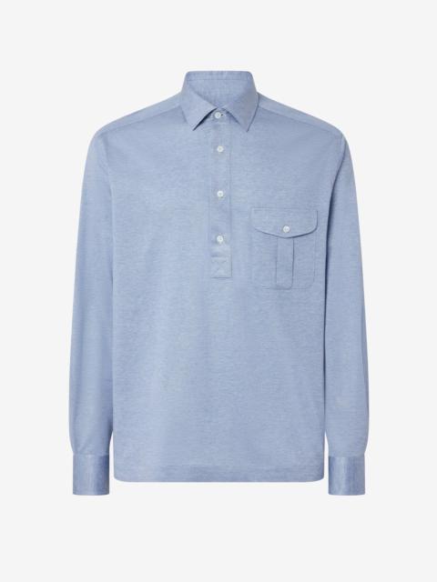 CORNELIANI Light blue cotton and silk jersey shirt with micro pique