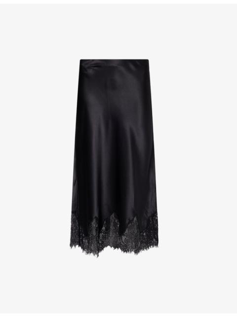 Reformation Carolina Lace-Trim Silk Midi Skirt