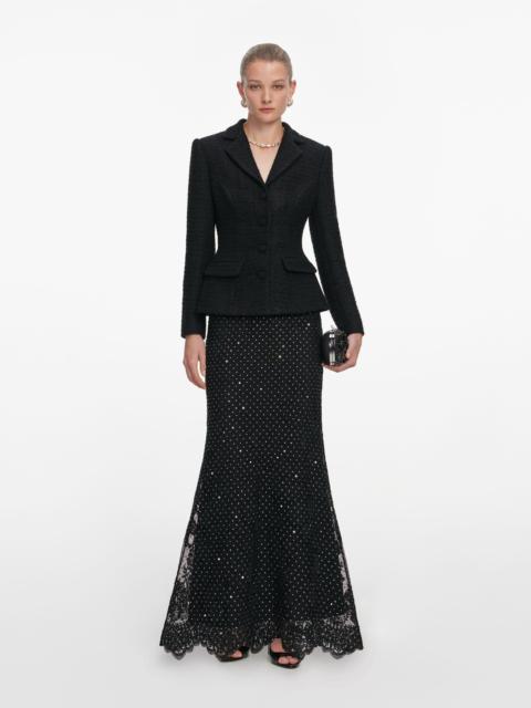 self-portrait Black Boucle Rhinestone Lace Maxi Dress