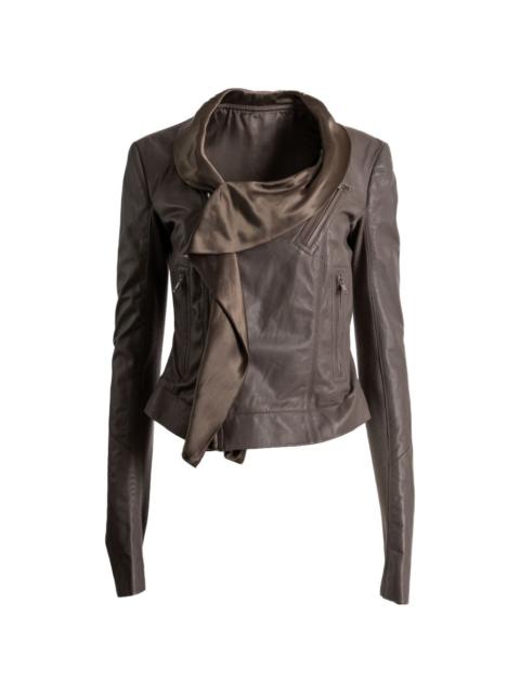 Rick Owens draped-detail zip-up leather jacket
