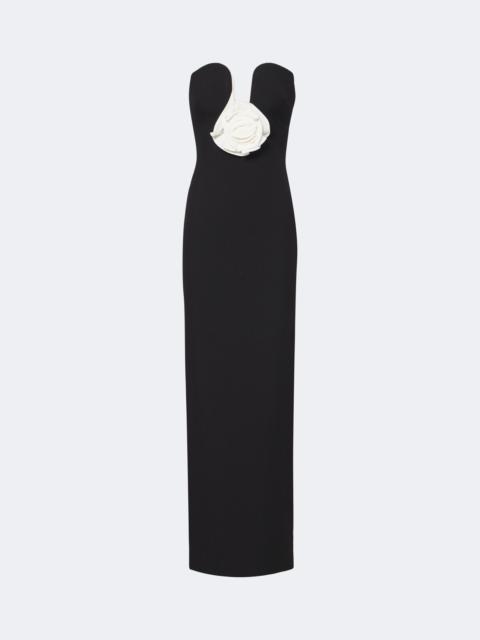 ROLAND MOURET Floral-appliqué crêpe bustier gown