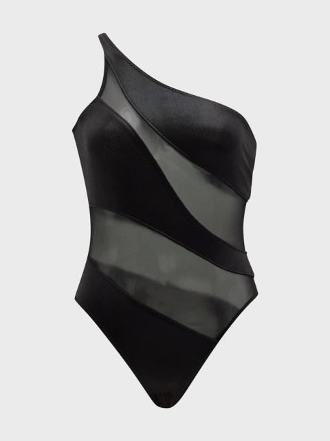 NORMA KAMALI Lame Snake Mesh Mio One-Piece Swimsuit