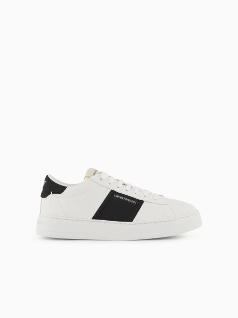 EMPORIO ARMANI Leather sneakers with rubber details