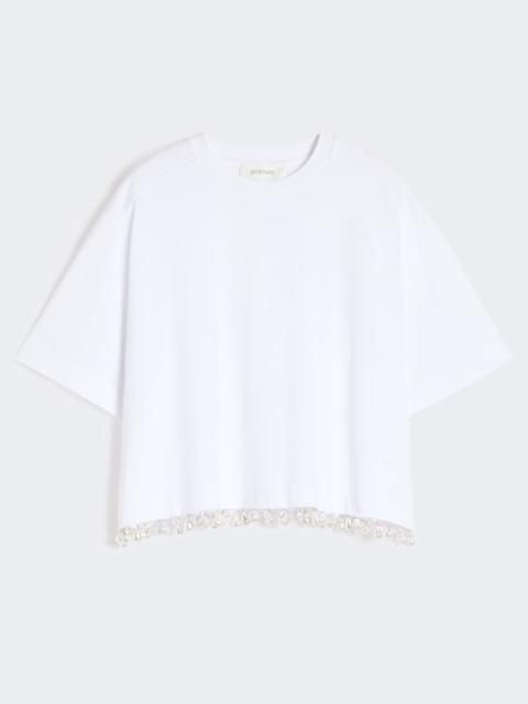 Sportmax Pearl-embroidered cropped T-shirt - optical white