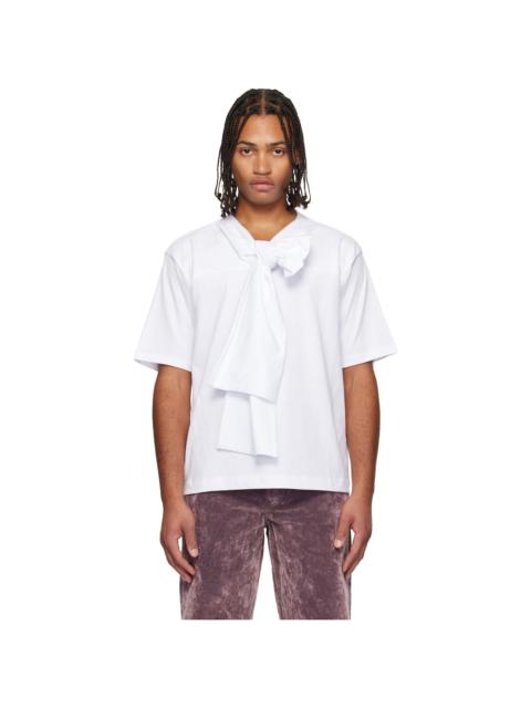 Dries Van Noten White Bow Neck Cotton T-shirt