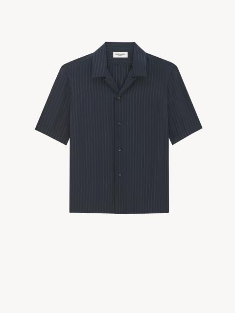 SAINT LAURENT shark-collar shirt in matte and shiny striped silk