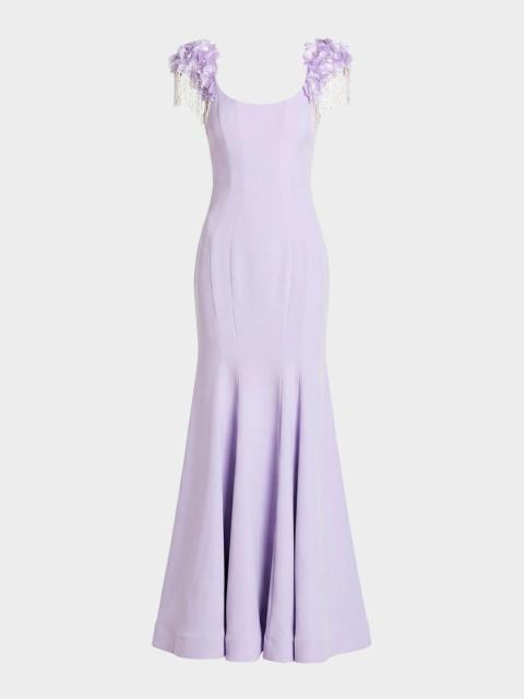 MAC DUGGAL Fringe-Cap-Sleeve Trumpet Gown