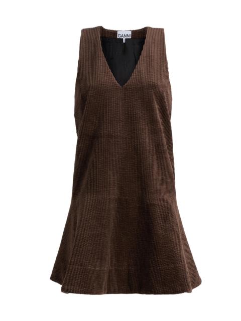 GANNI Women's Seersucker Corduroy V-Neck Minidress - Chicory Coffee