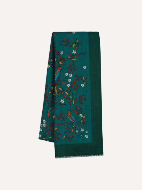 Drake's Green Birds of Paradise Print Wool Scarf