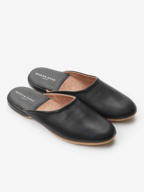 Derek Rose Men's Mule Slippers Morgan Calfskin Leather Black