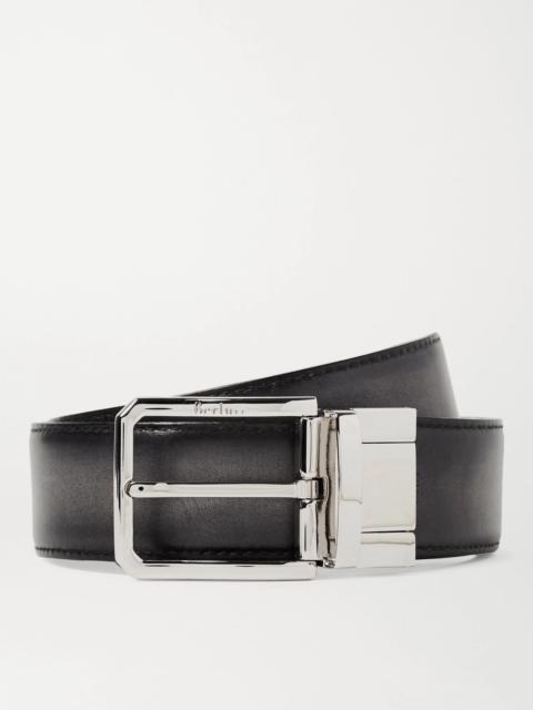 Berluti 3.5cm Scritto Reversible Leather Belt Anthracite