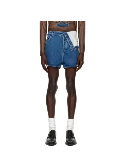Y/Project Blue Classic Asymmetric Waist Denim Shorts