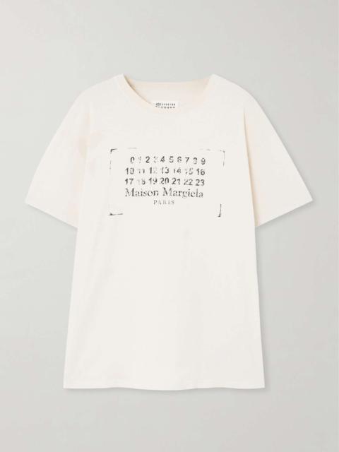Maison Margiela Printed cotton-jersey T-shirt Cream