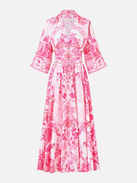 CAMILLA SHAPED WAISTBAND MIDI DRESS LIVIN LA VIDA ROSA