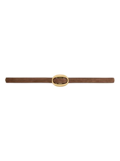 SAINT LAURENT Women's Oval Buckle Thin Belt in Suede - Brown Coffee