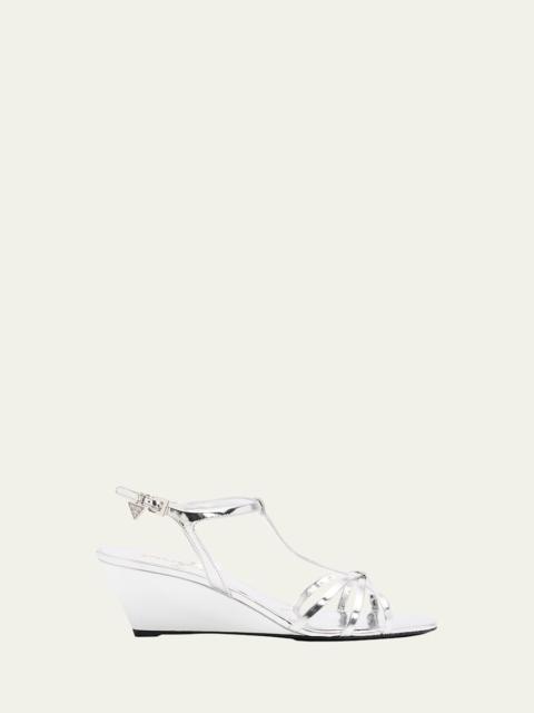 Prada 55mm Metallic Leather Wedge Sandals