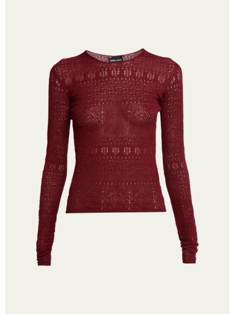 GIORGIO ARMANI Pointelle-Knit Crewneck Sweater