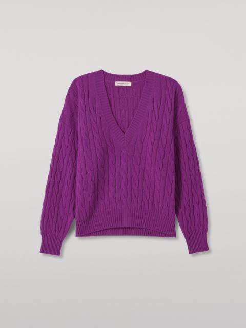 Johnstons of Elgin Kylesku Deep V Purple Cashmere Jumper