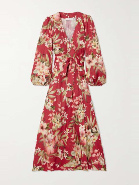 + NET SUSTAIN Lexi floral-print linen midi wrap dress