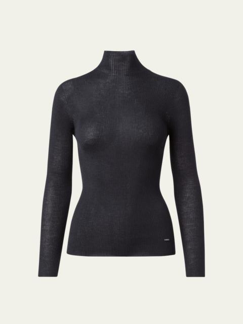 AKRIS Cashmere-Blend Fine Ribbed Knit Top