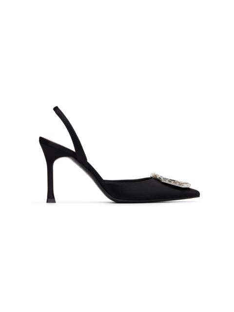 Amina Muaddi Black Camelia Sling 90 Heels