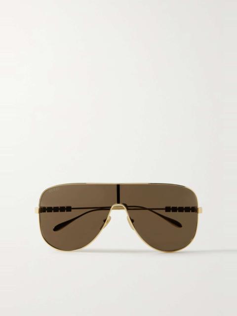 GUCCI Mask oversized D-frame gold-tone sunglasses