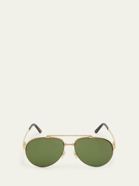 Cartier Men's Metal Double-Bridge Aviator Sunglasses