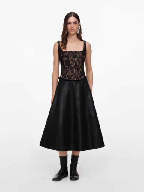 self-portrait Black Faux Leather Midi Skirt