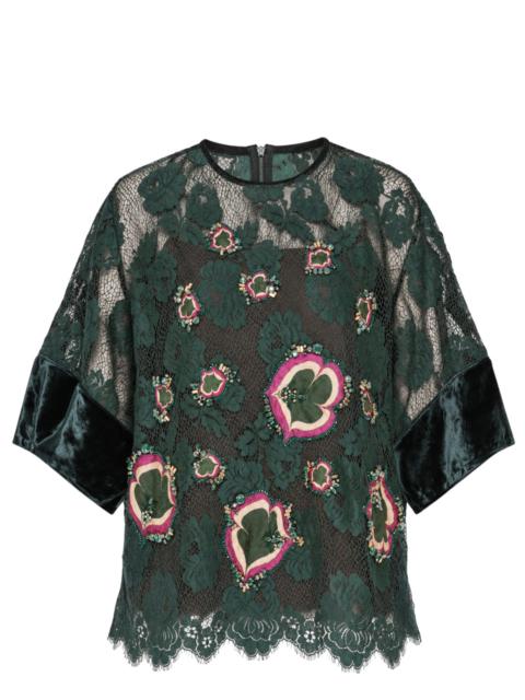 BIYAN Beaded Lace and Velvet Blouse