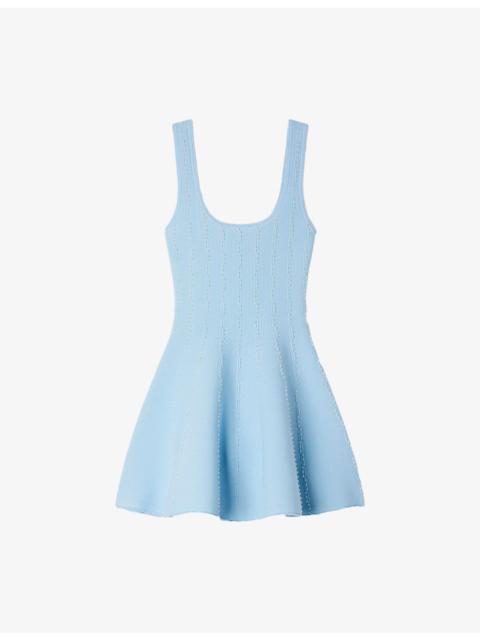 Sandro Bead-Embellished Flared Knitted Mini Dress