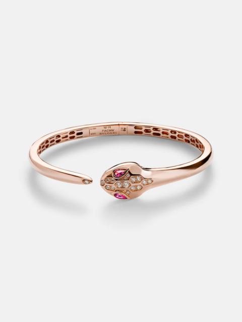 BVLGARI Serpenti 18kt rose gold bangle with diamonds and rubellites