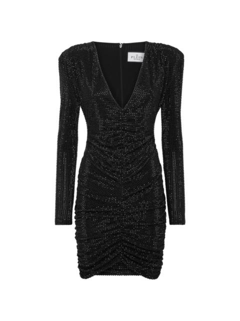 padded-shoulder strass mini dress