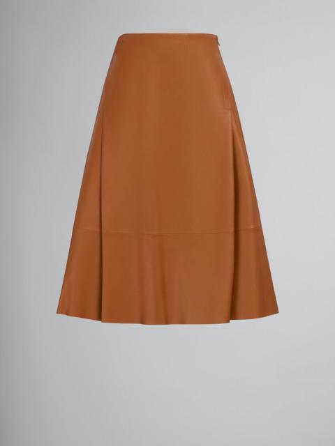 BROWN NAPPA LEATHER MIDI SKIRT