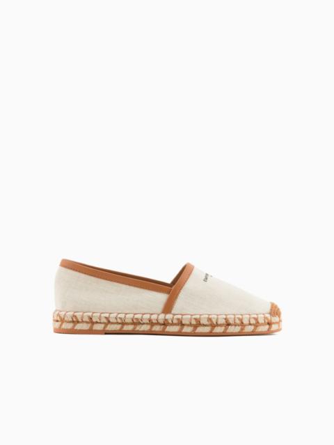 EMPORIO ARMANI Linen espadrilles with leather trim