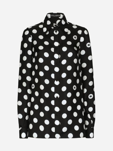 Silk twill shirt with polka-dot print
