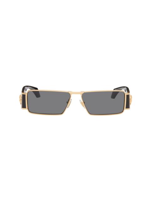 VERSACE Black & Gold Medusa Plaque Rectangular Sunglasses