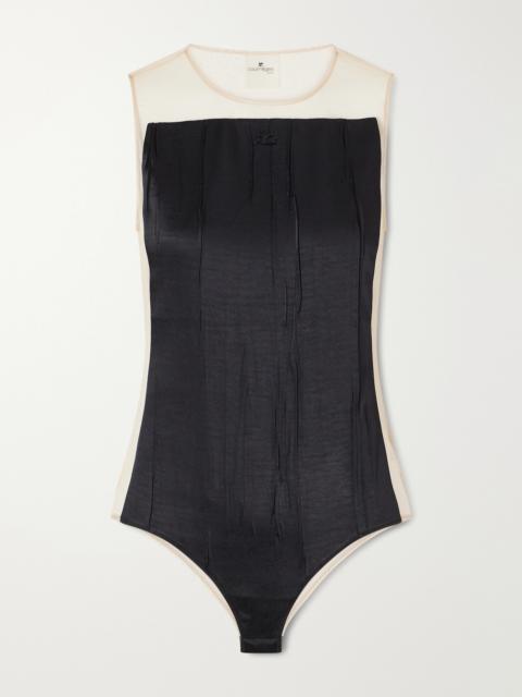 courrèges Logo-appliqué Crinkled-satin And Organza Bodysuit