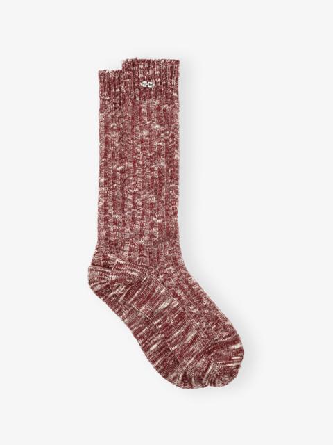 GANNI BURGUNDY CHUNKY COTTON SOCKS