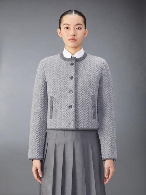 Thom Browne Merino Wool Herringbone Quilted Cropped Cardigan Jacket