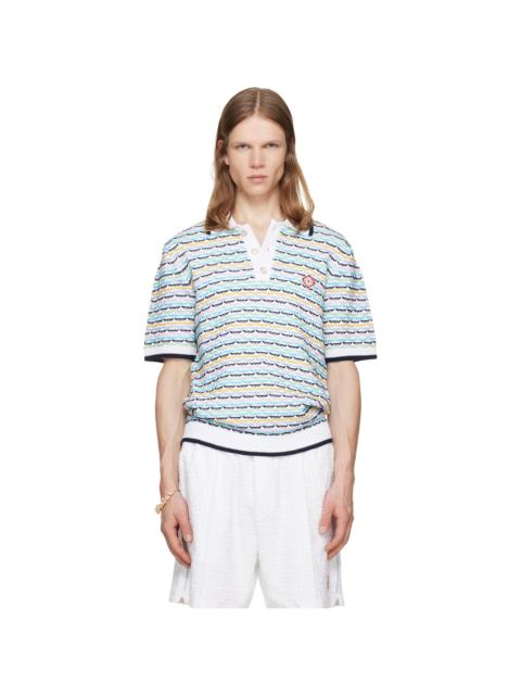 CASABLANCA White Tuck Stitch Short Sleeve Polo