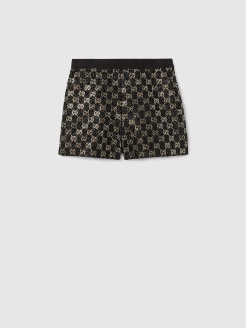 GUCCI Embroidered wool tweed lamé shorts