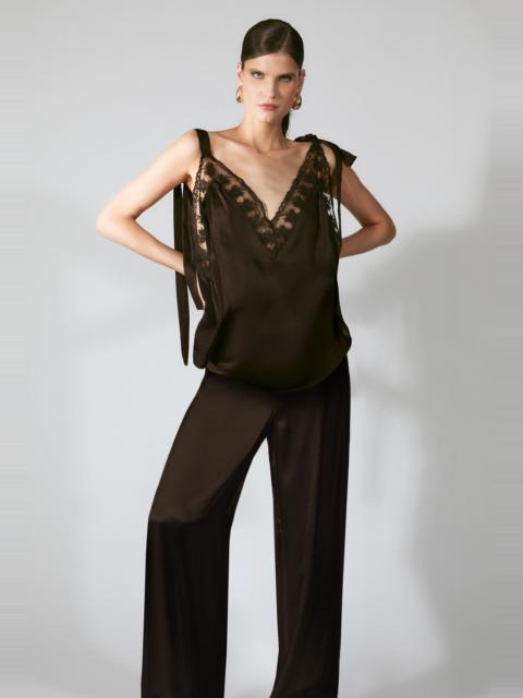 BARDOT Devin Mid Rise Satin Pant In Chocolate