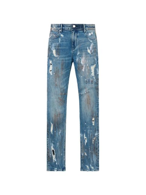 RTA Clayton Skinny Distressed Paint Jeans "Glitch Blue" MDGDD1132 J1182GLTBL