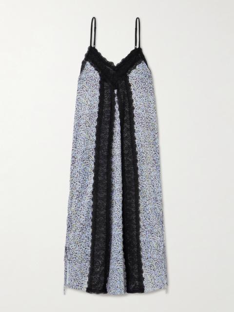 KIKA VARGAS Sunita Tie-detailed Lace-trimmed Leopard-print Stretch-satin Maxi Dress