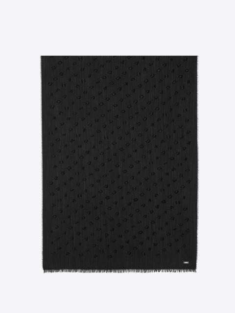 SAINT LAURENT lamé letters scarf in a wool, silk and cashmere blend