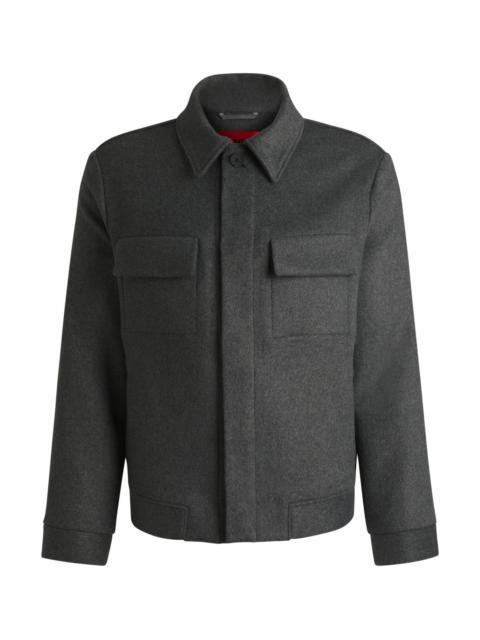 HUGO REGULAR-FIT JACKET WITH CONCEALED CLOSURE AND SHIRT COLLAR