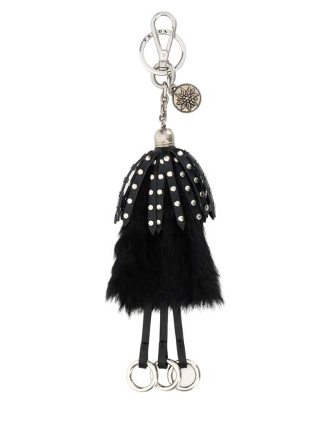 Prada Black Calf Hair And Leather Keyring Nero Acciaio-vitello-bos Taurus Portachiavi