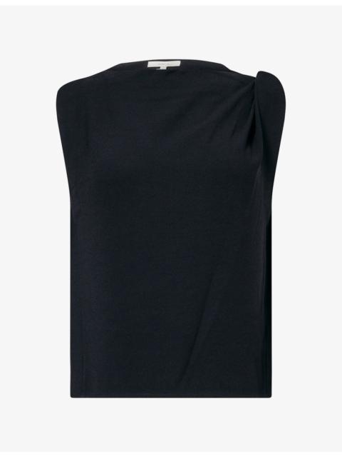 Vince Draped-Shoulder Woven Top